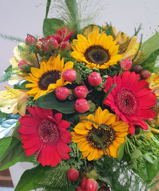 Średni bukiet letni (3 gatunki kwiatów - słonecznik, gerbera, alstromeria)